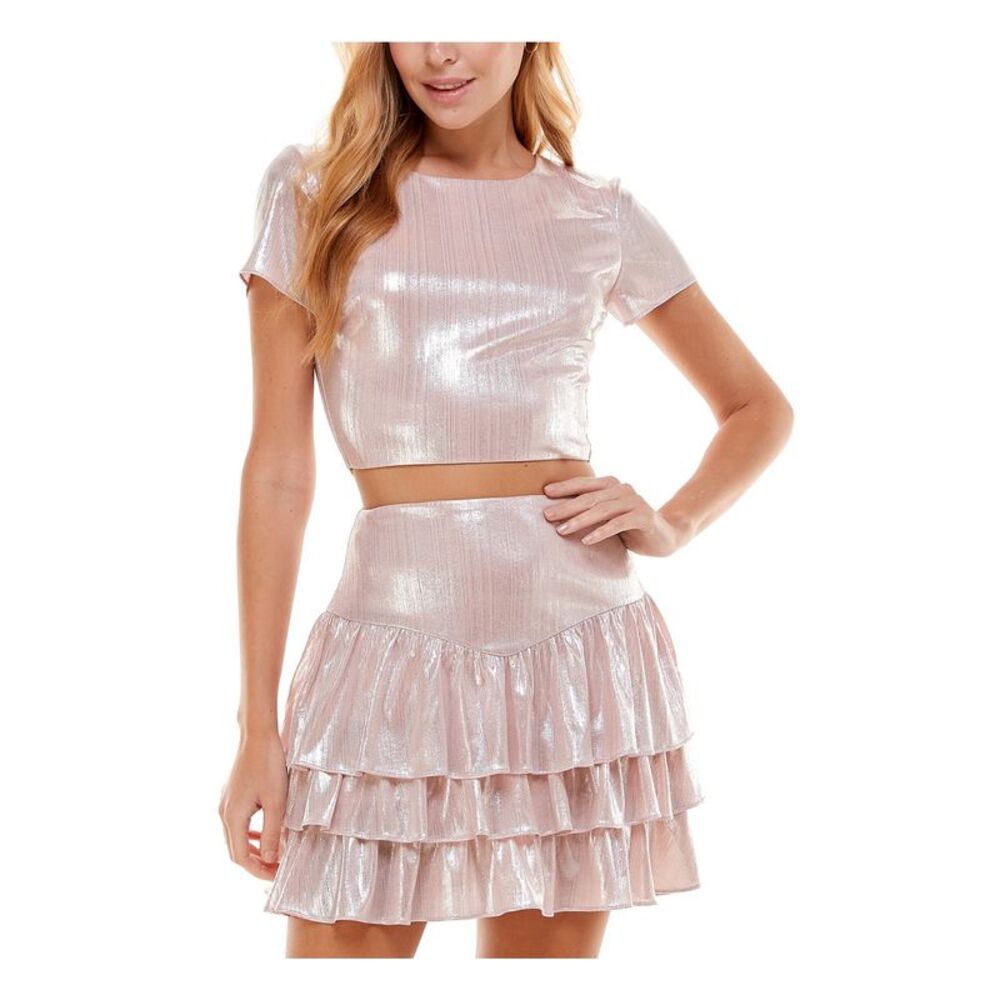 CITY STUDIO Womens Short Dress Pink Short Sleeve Round Neck Party Juniors 11
